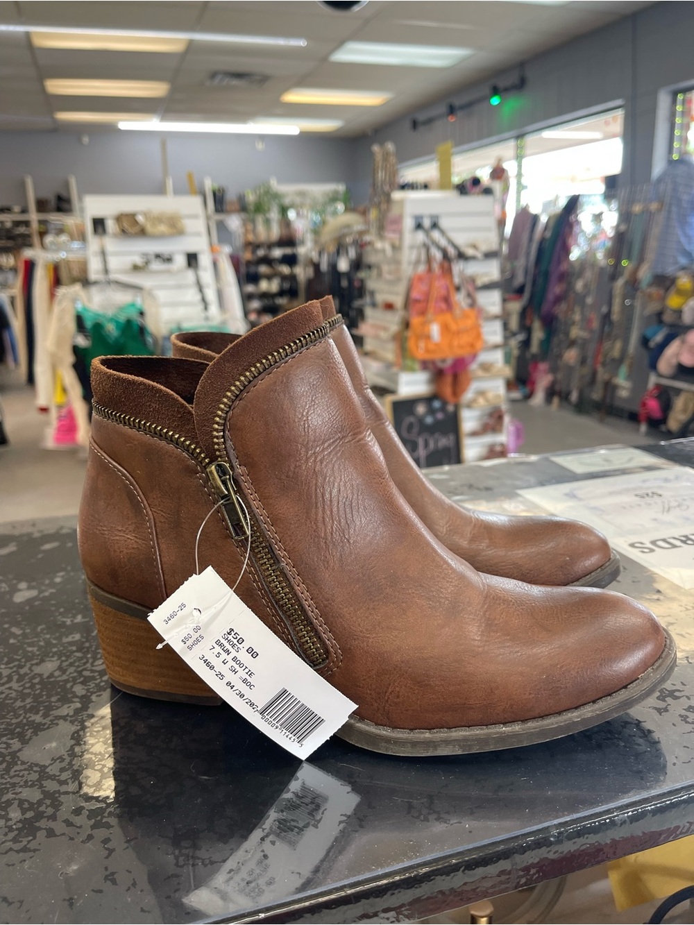 boc Brown Leather Ankle Booties with Side Zip Detail